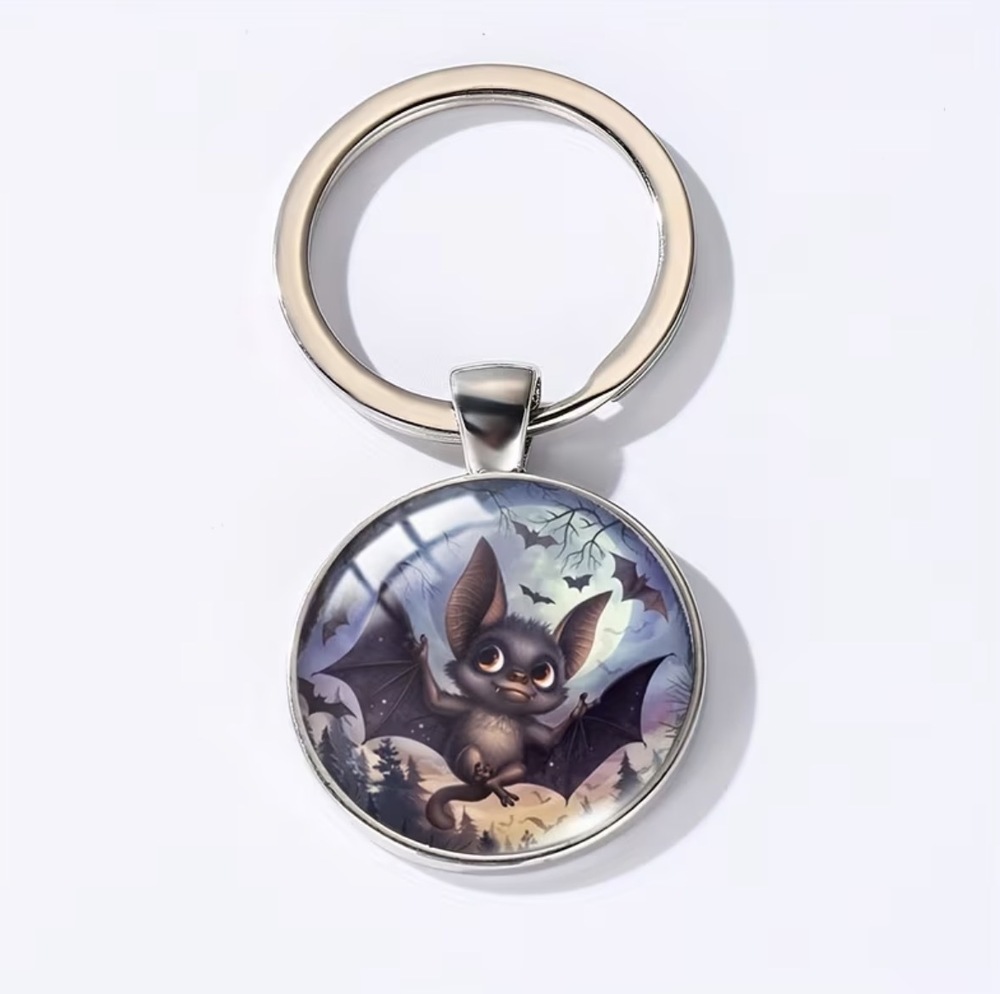 3/$25 Happy Bat Cute Woods Full Moon Keychain NEW